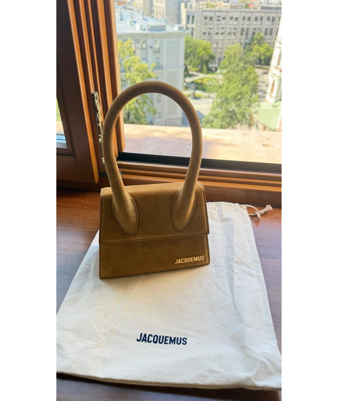JACQUEMUS Горчичная кожаная сумка с короткими ручками, фото 3