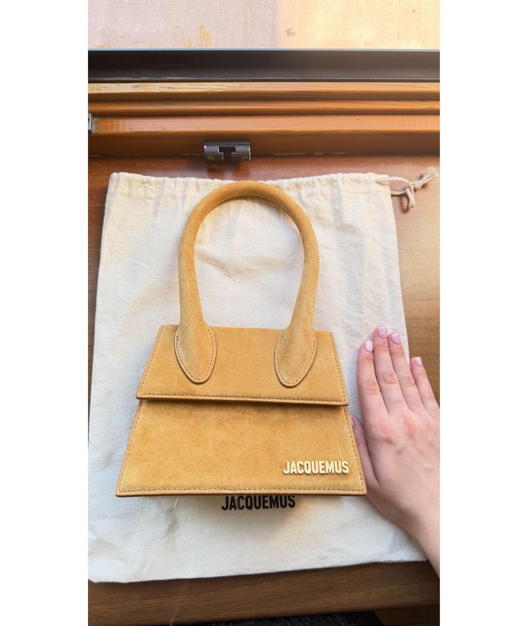 JACQUEMUS Горчичная кожаная сумка с короткими ручками, фото 7