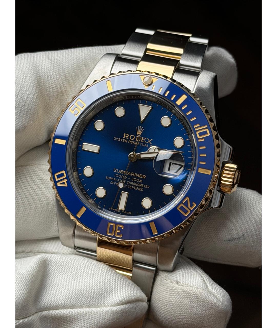 ROLEX Темно-синие часы из желтого золота, фото 3