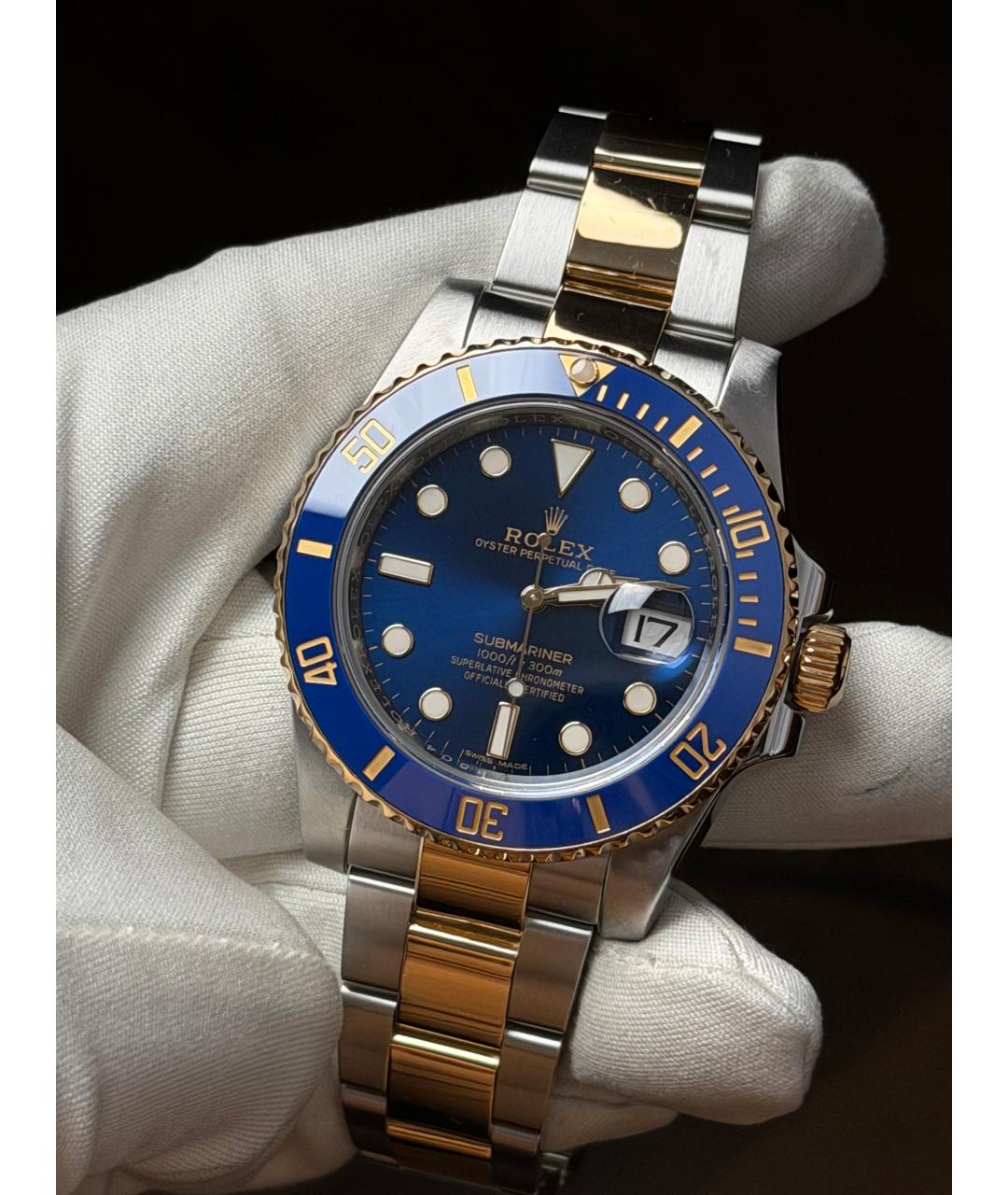 ROLEX Темно-синие часы из желтого золота, фото 2
