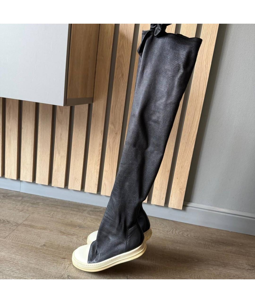 RICK OWENS Черные кожаные ботфорты, фото 2