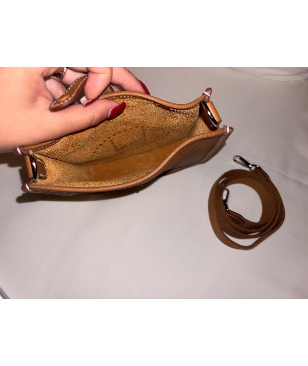 HERMES Бежевая кожаная сумка через плечо, фото 4
