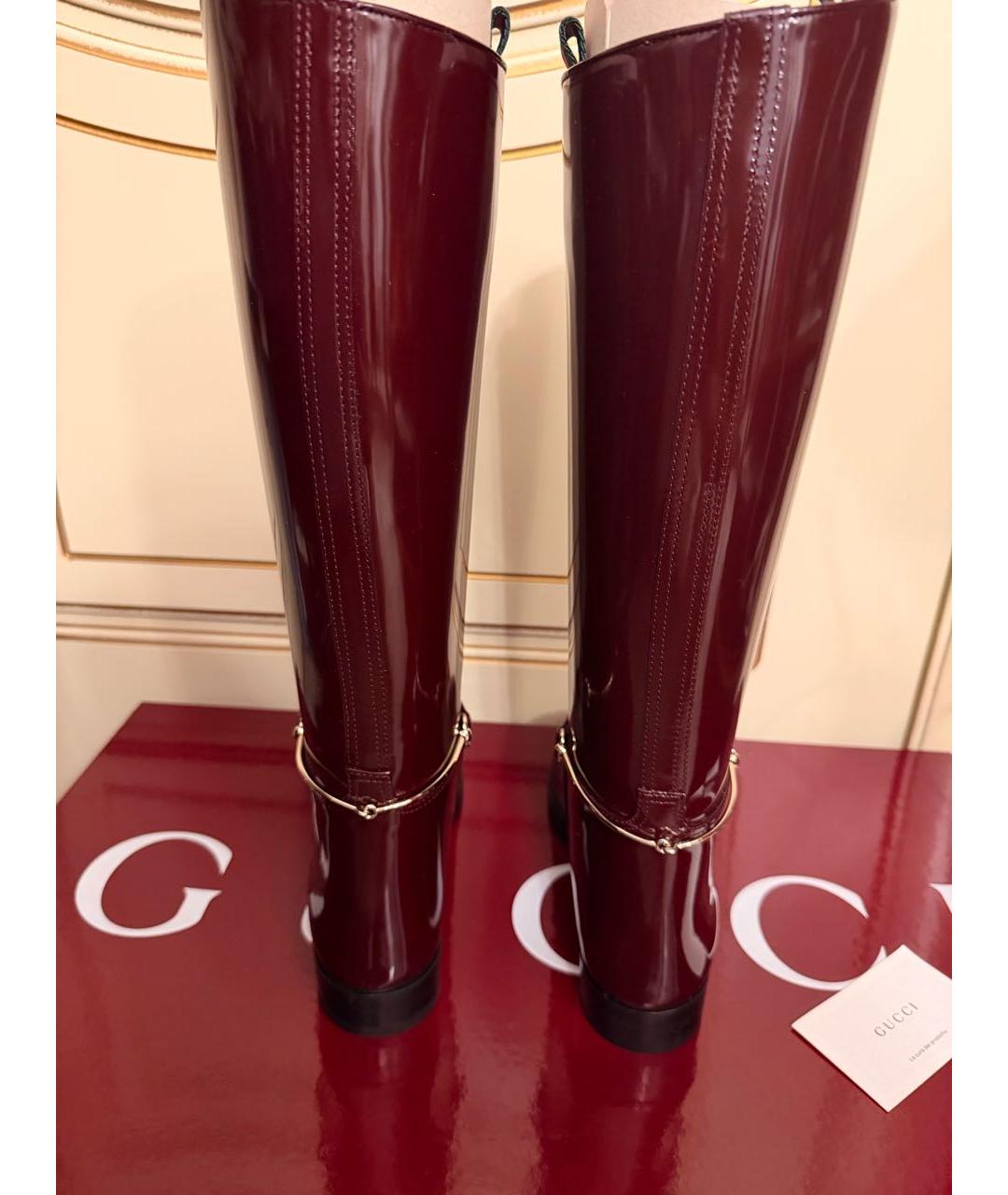 GUCCI Бордовые сапоги из лакированной кожи, фото 5
