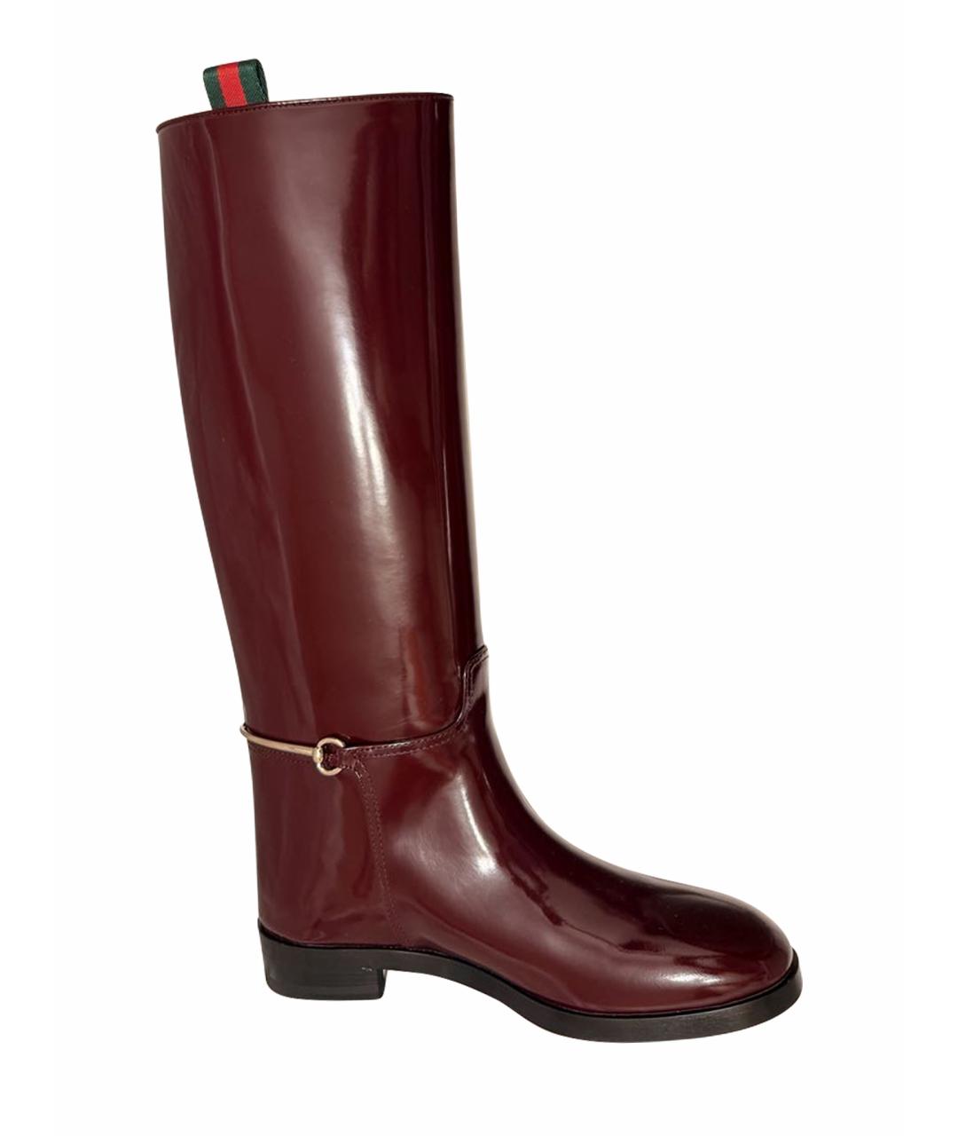 GUCCI Бордовые сапоги из лакированной кожи, фото 1