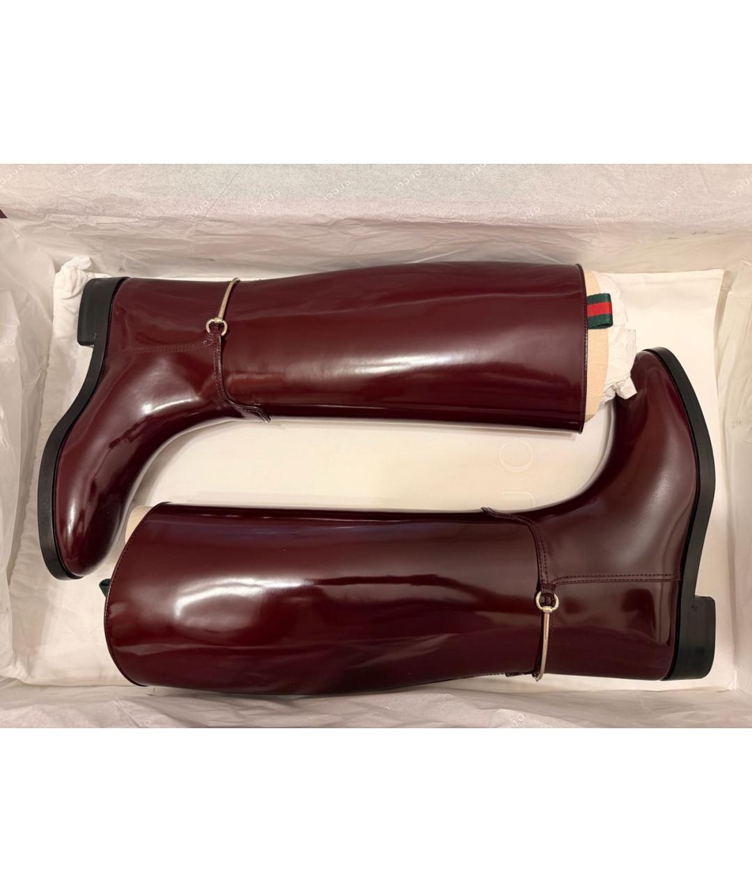 GUCCI Бордовые сапоги из лакированной кожи, фото 8