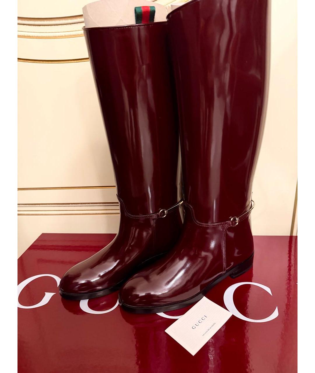 GUCCI Бордовые сапоги из лакированной кожи, фото 4