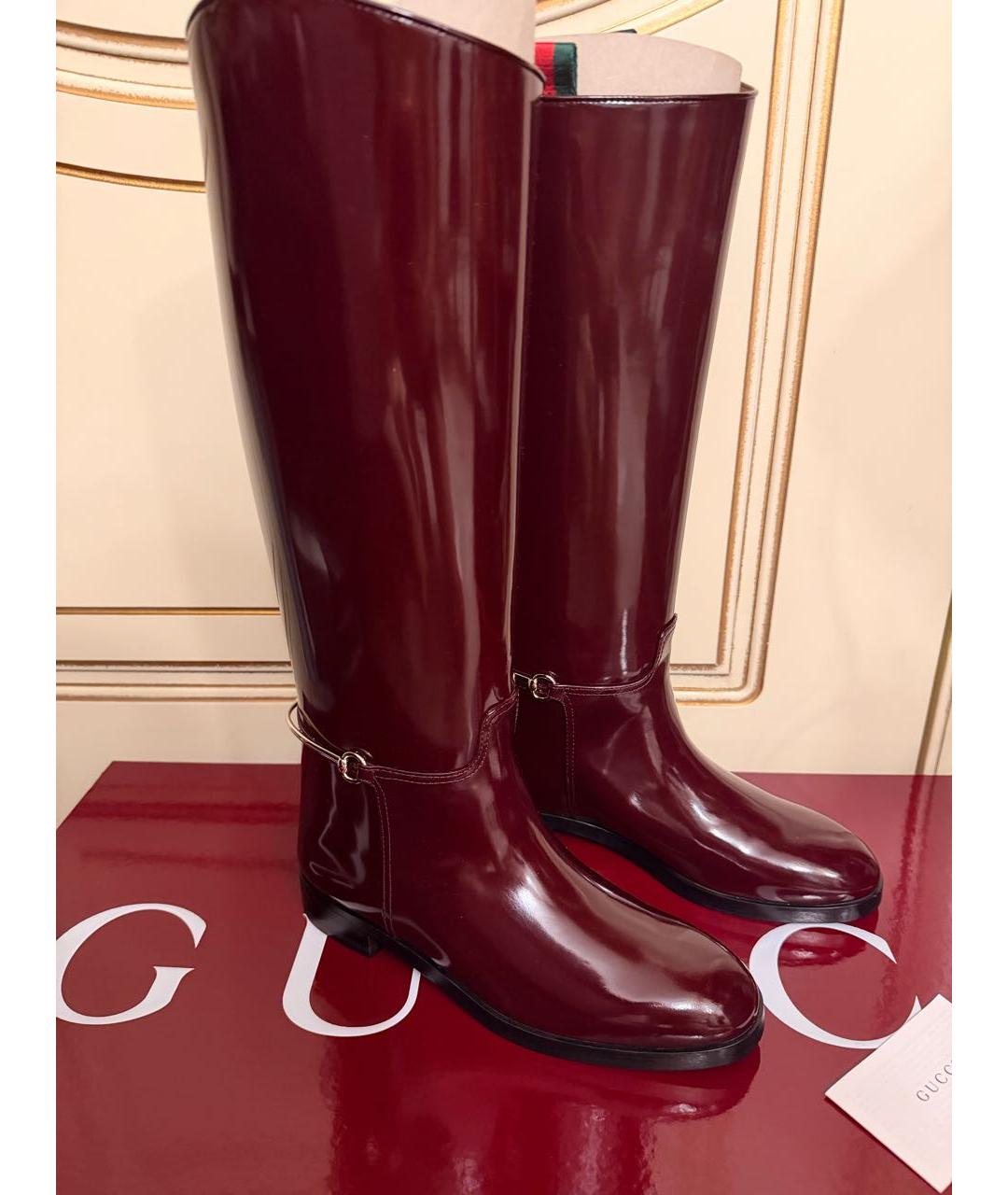 GUCCI Бордовые сапоги из лакированной кожи, фото 2