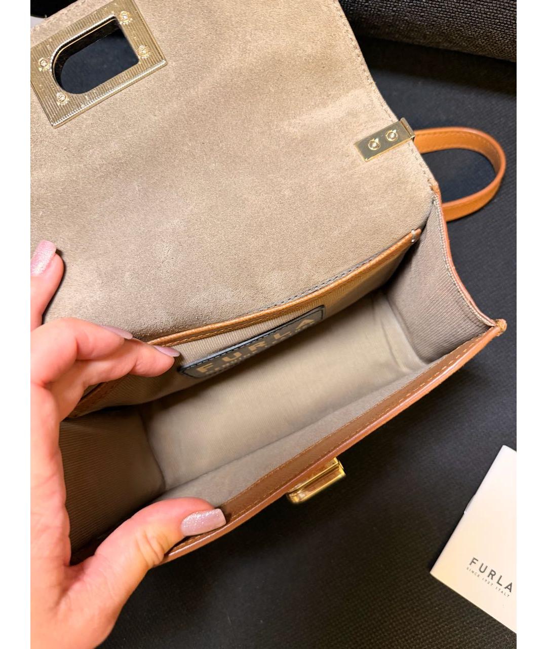 FURLA Бежевая кожаная сумка через плечо, фото 4