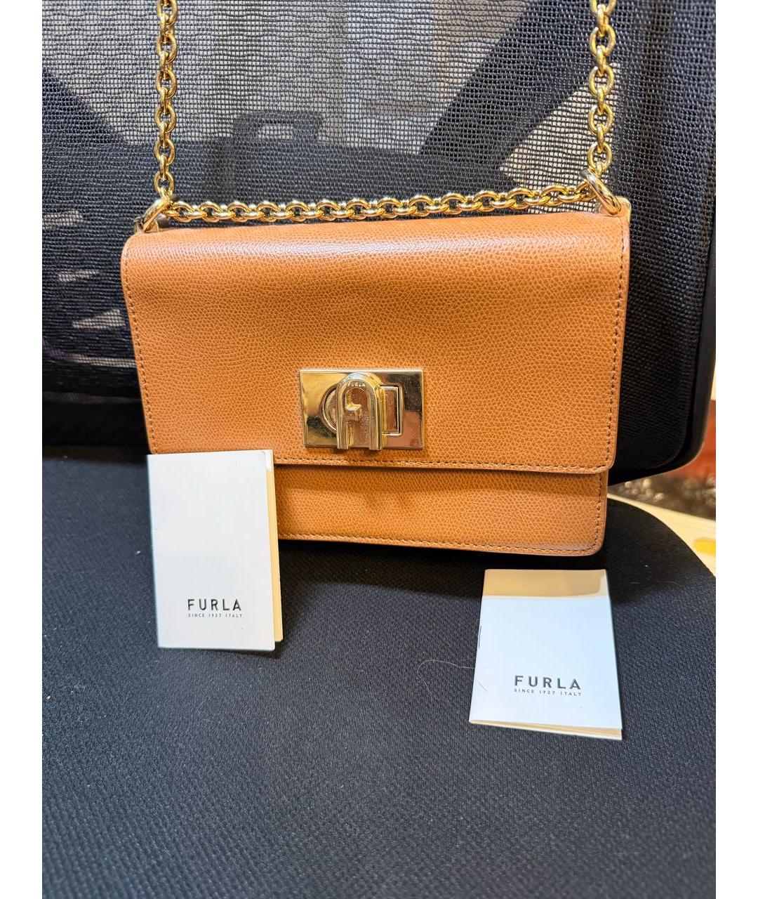 FURLA Бежевая кожаная сумка через плечо, фото 5