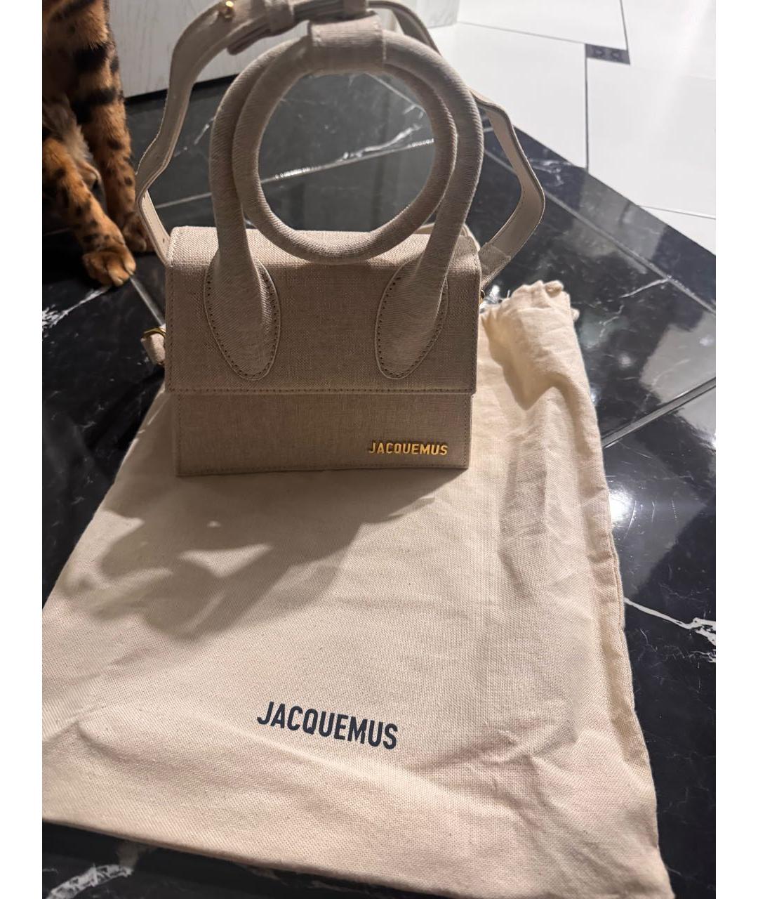 JACQUEMUS Бежевая тканевая сумка с короткими ручками, фото 4