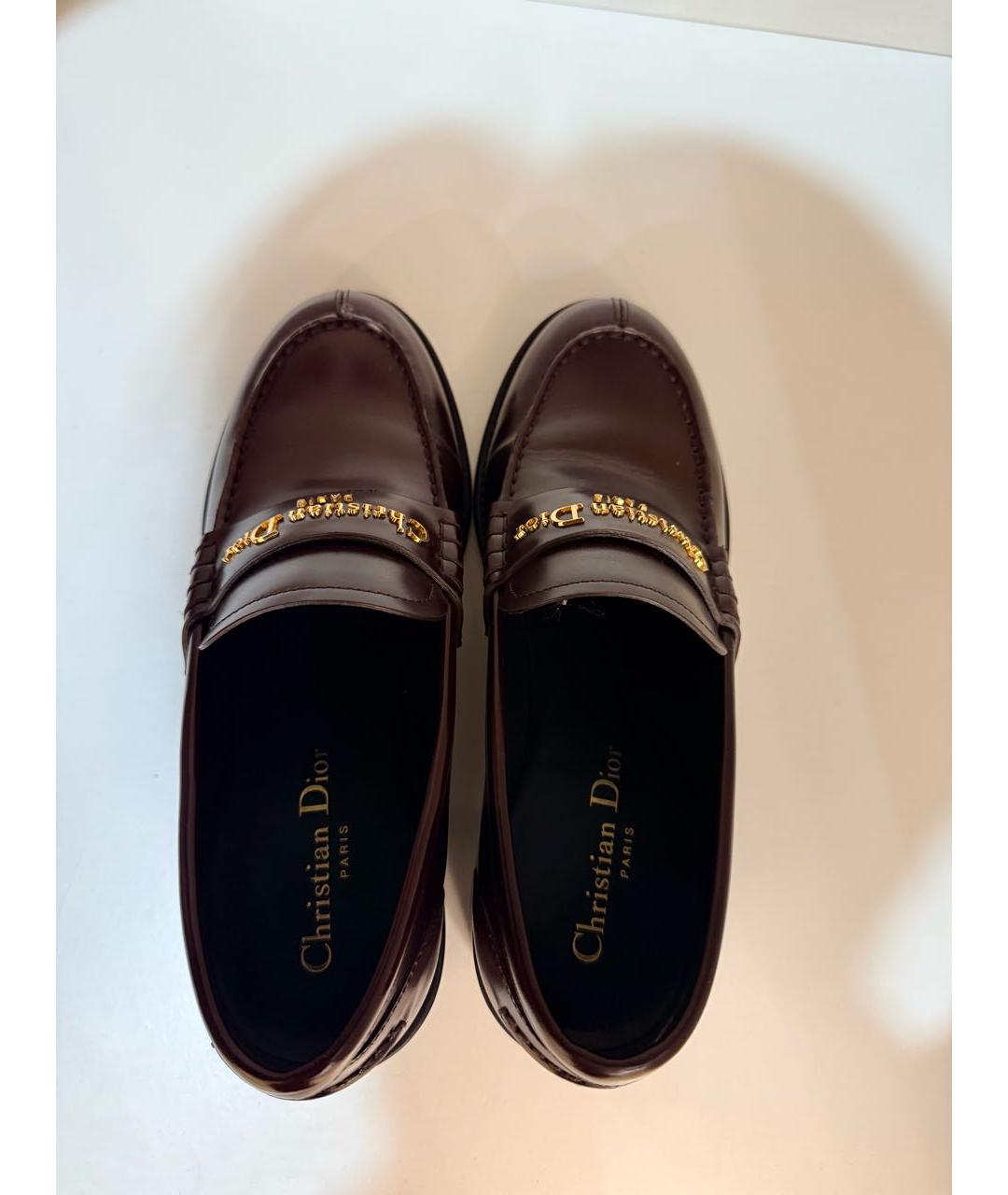 CHRISTIAN DIOR Бордовые кожаные лоферы, фото 3