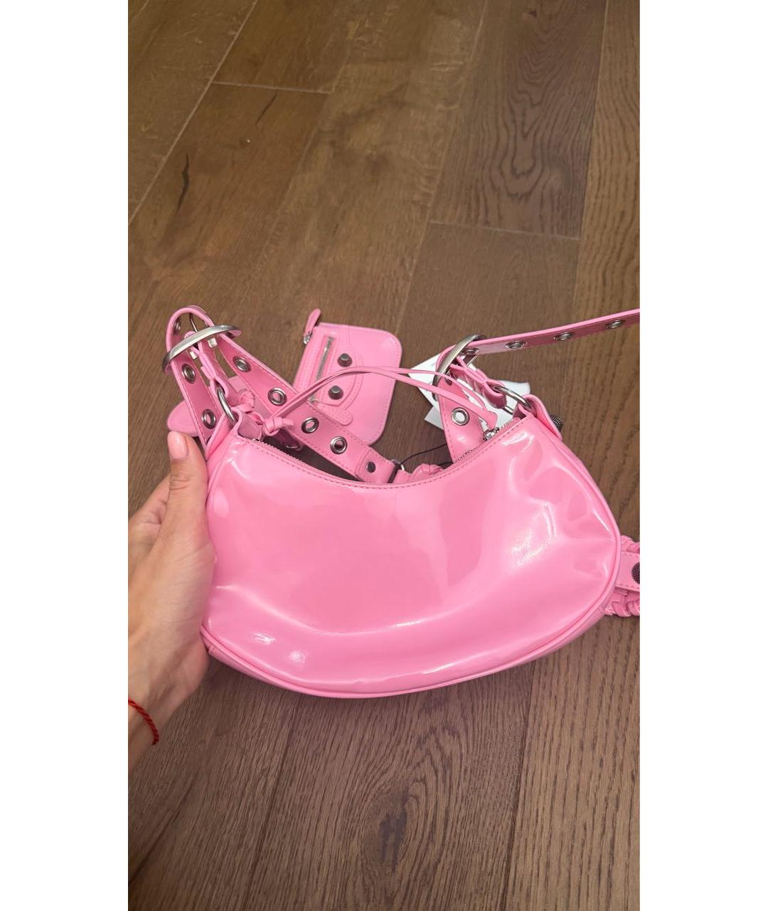 BALENCIAGA Розовая сумка через плечо из лакированной кожи, фото 4