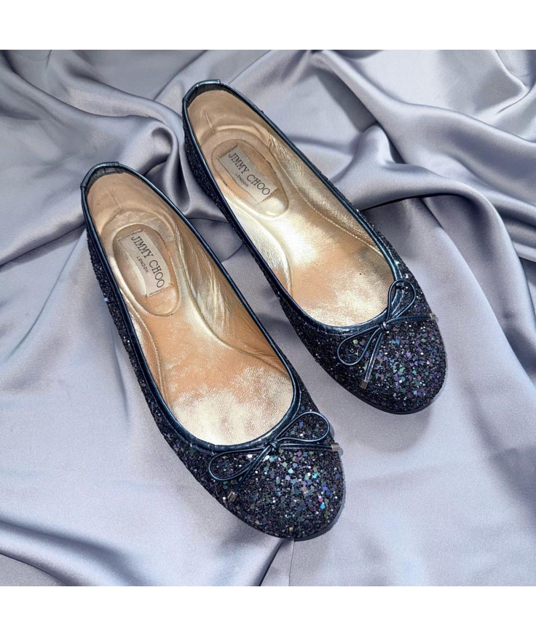 JIMMY CHOO Темно-синие кожаные балетки, фото 6