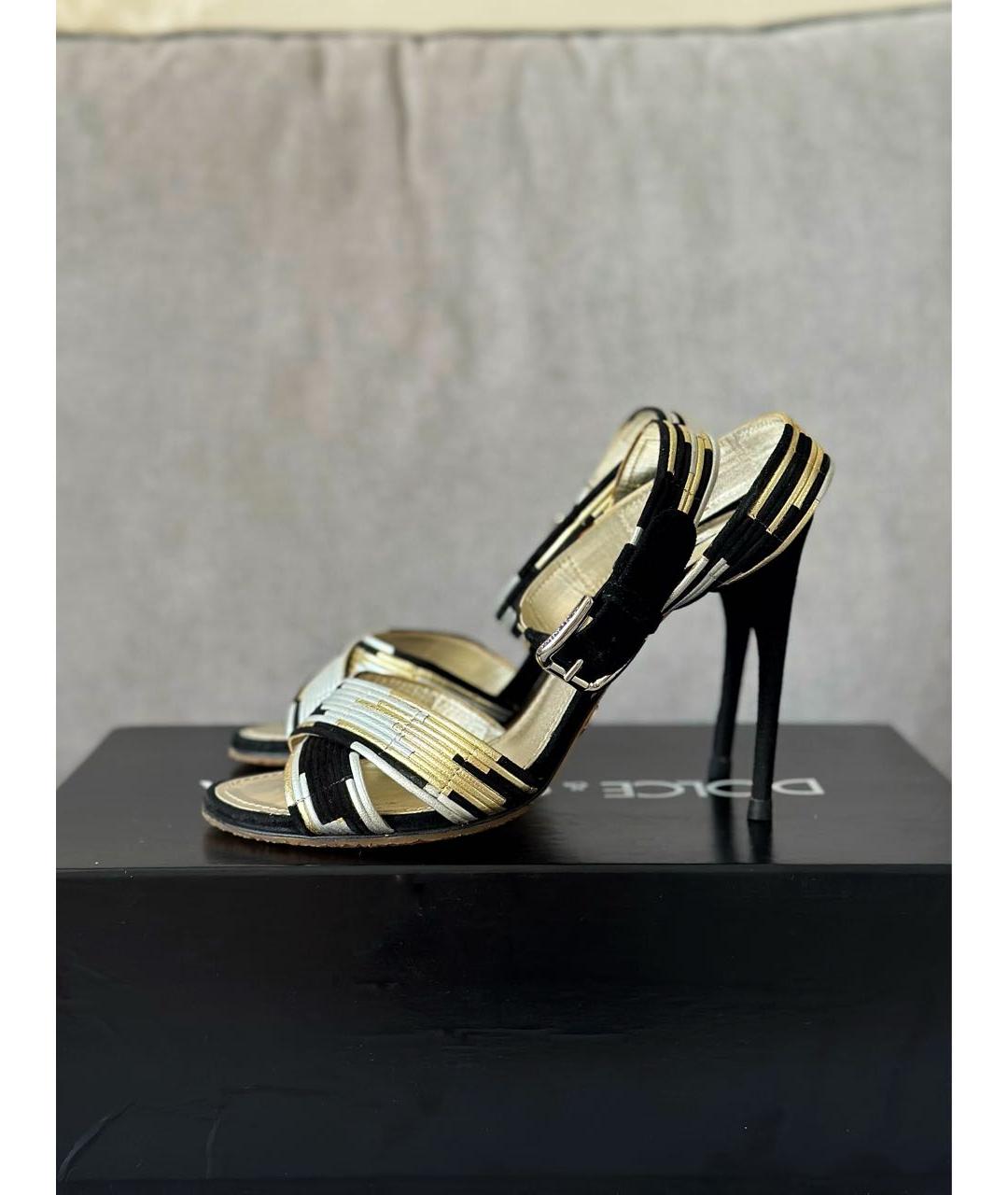 DOLCE&GABBANA Золотые кожаные босоножки, фото 3