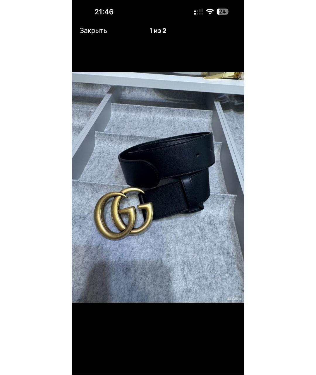GUCCI Черный кожаный ремень, фото 4