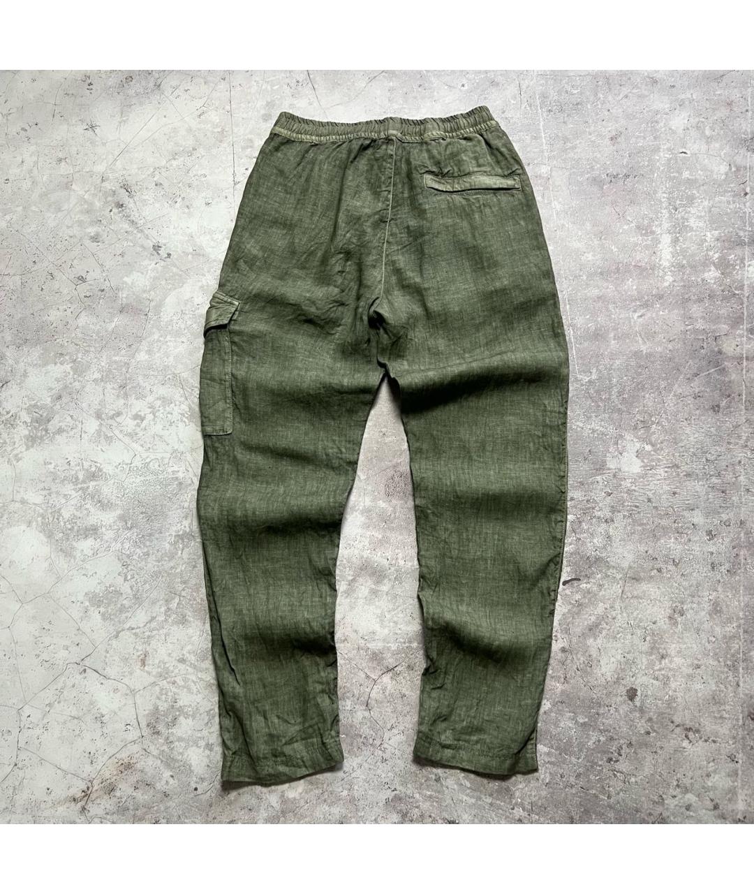 STONE ISLAND Зеленые льняные повседневные брюки, фото 2