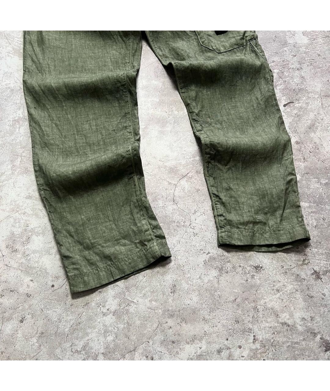 STONE ISLAND Зеленые льняные повседневные брюки, фото 4