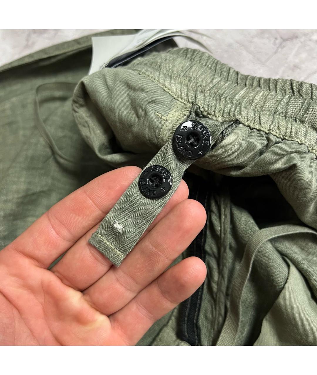 STONE ISLAND Зеленые льняные повседневные брюки, фото 5