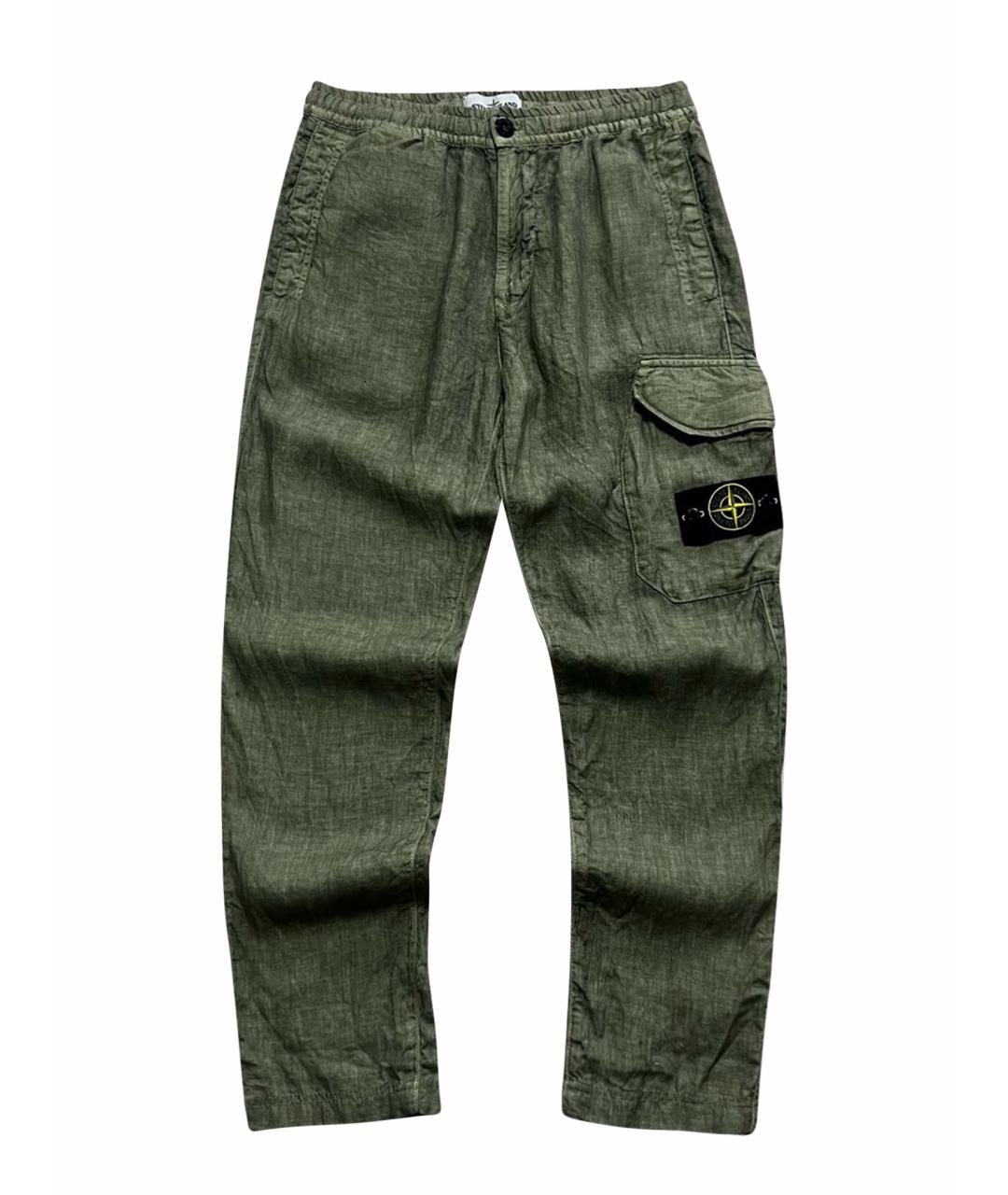 STONE ISLAND Зеленые льняные повседневные брюки, фото 1