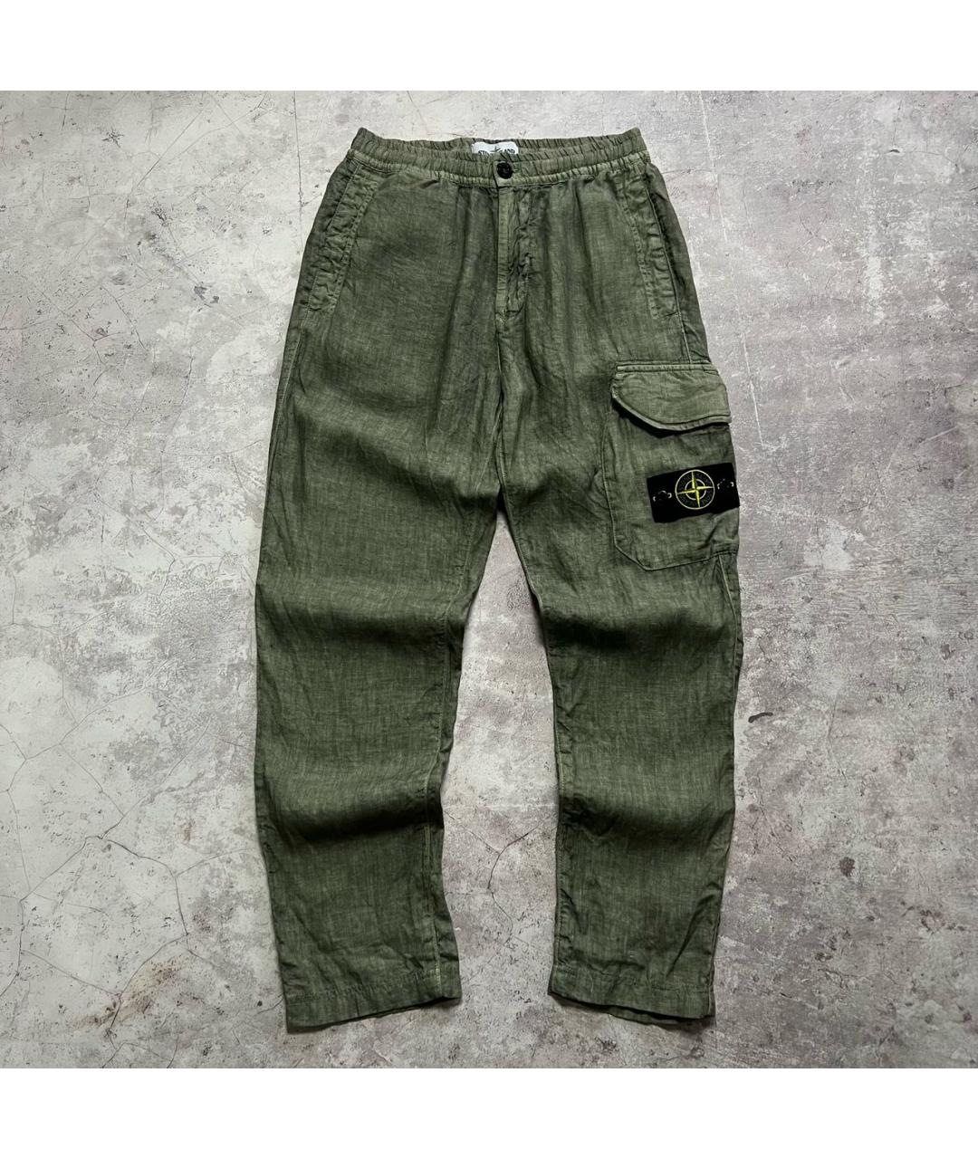 STONE ISLAND Зеленые льняные повседневные брюки, фото 7