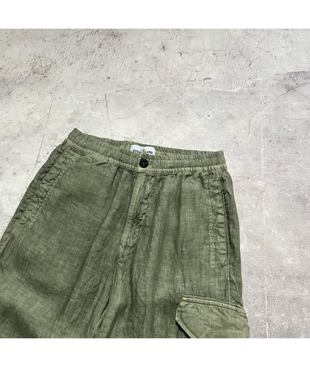 STONE ISLAND Зеленые льняные повседневные брюки, фото 3