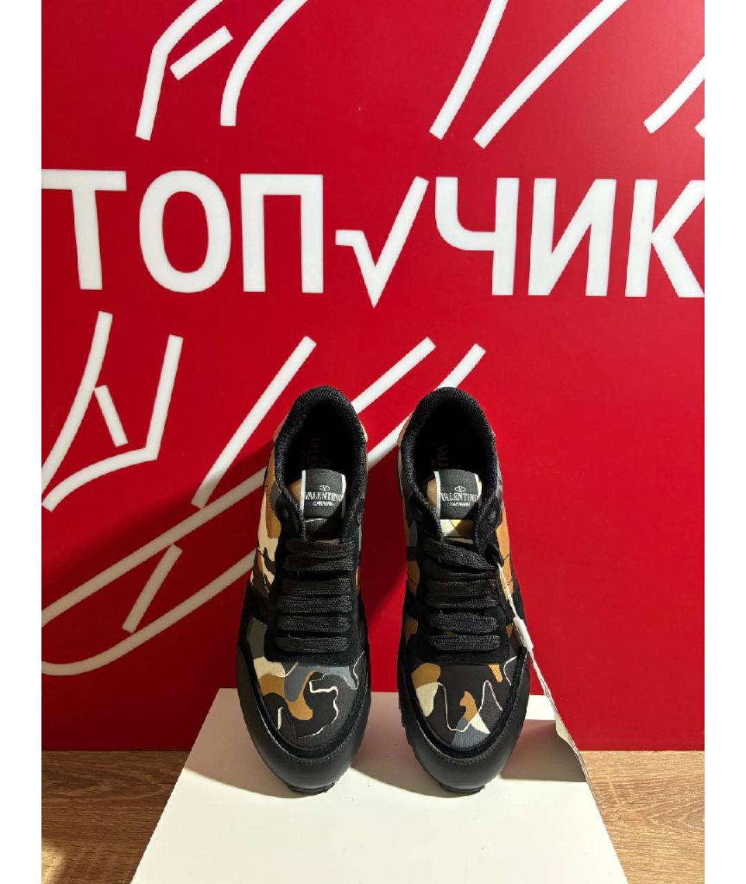 VALENTINO Черные кожаные низкие кроссовки / кеды, фото 2