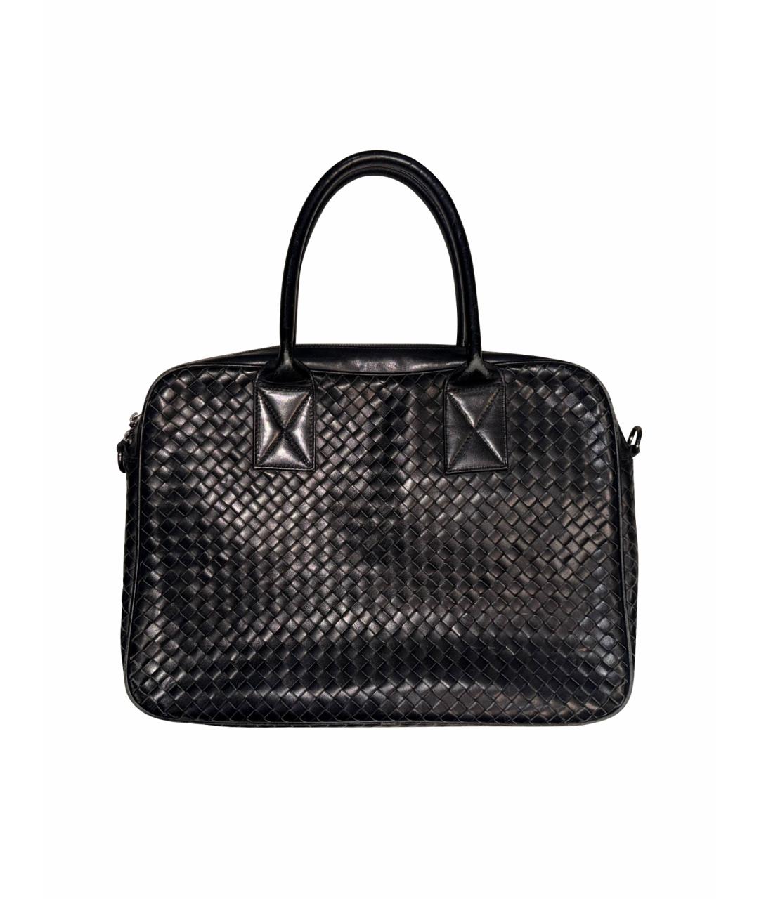 BOTTEGA VENETA Черный кожаный портфель, фото 1
