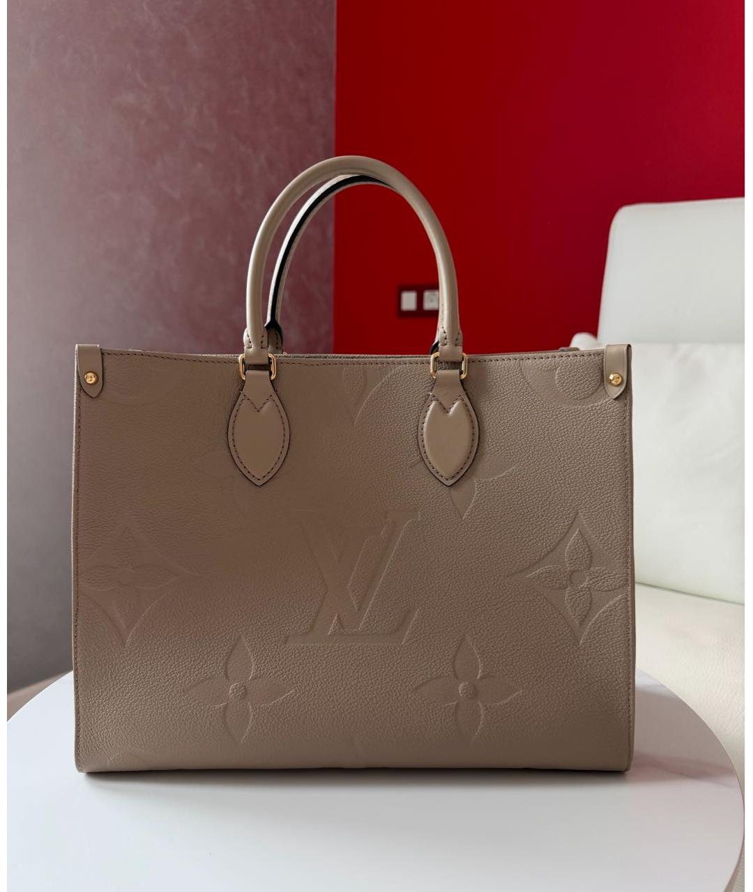 LOUIS VUITTON Бежевая кожаная сумка тоут, фото 8