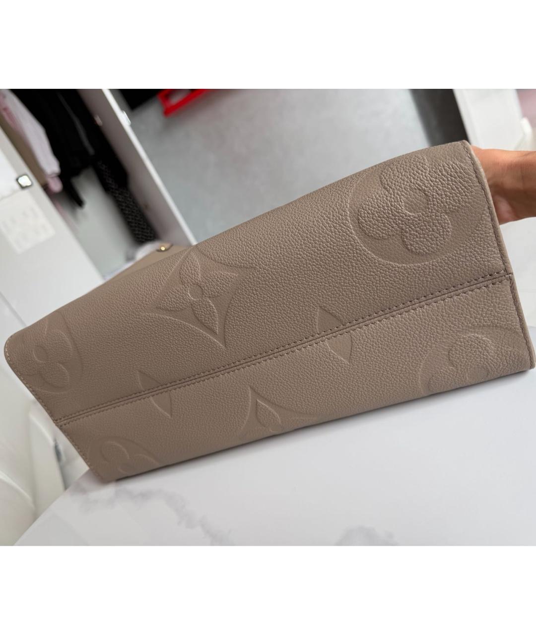 LOUIS VUITTON Бежевая кожаная сумка тоут, фото 7