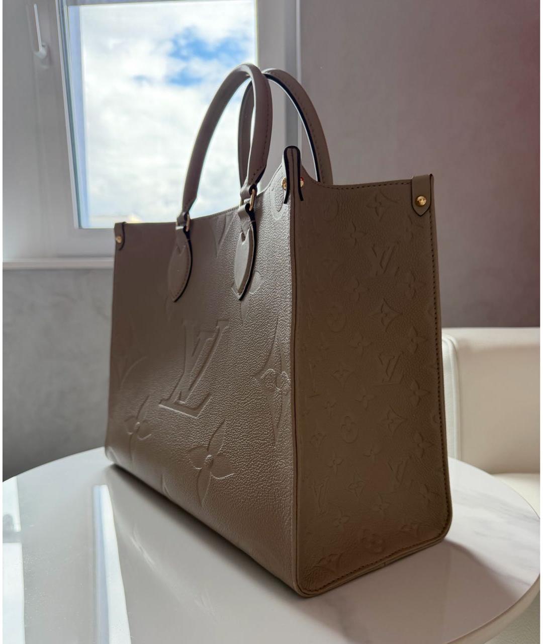 LOUIS VUITTON Бежевая кожаная сумка тоут, фото 3