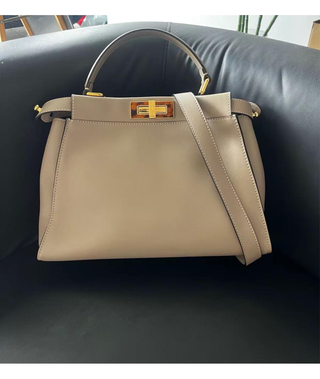 FENDI Бежевая кожаная сумка тоут, фото 6