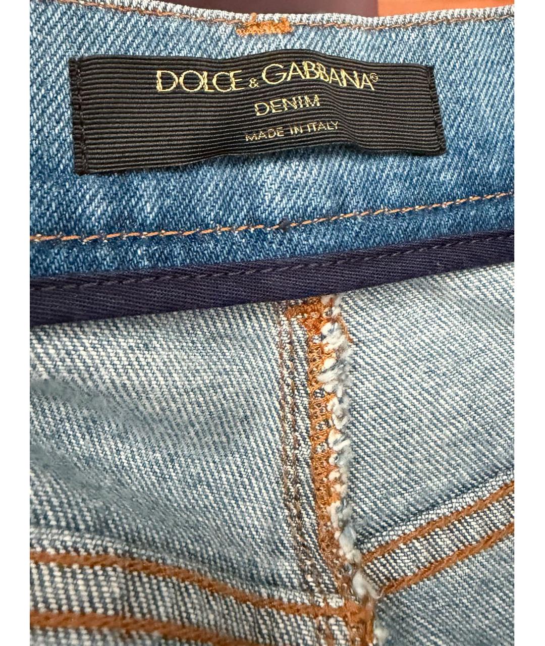 DOLCE&GABBANA Голубые хлопко-эластановые джинсы слим, фото 5