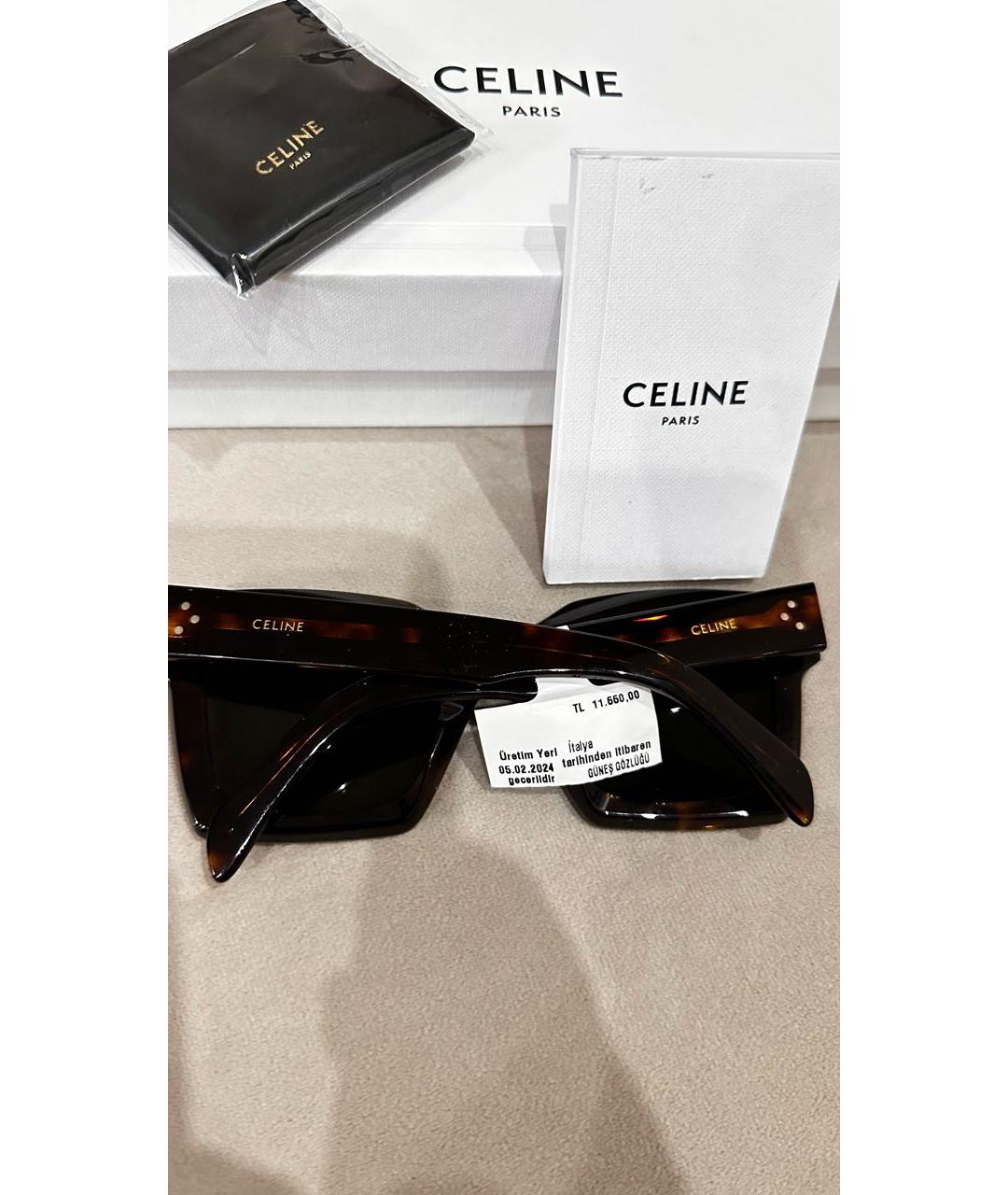 CELINE Коричневые солнцезащитные очки из рога буйвола, фото 3
