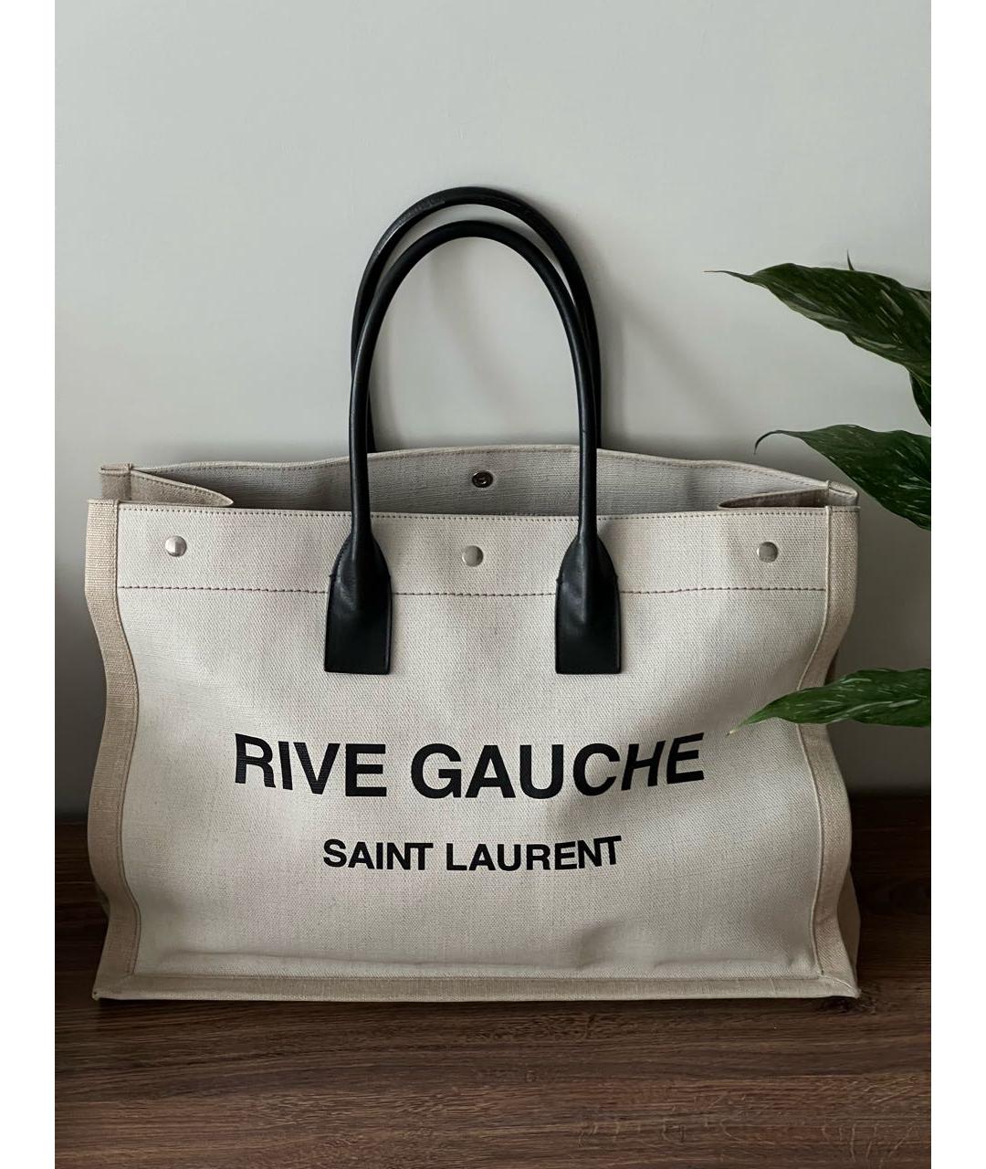 SAINT LAURENT Бежевая тканевая пляжная сумка, фото 9