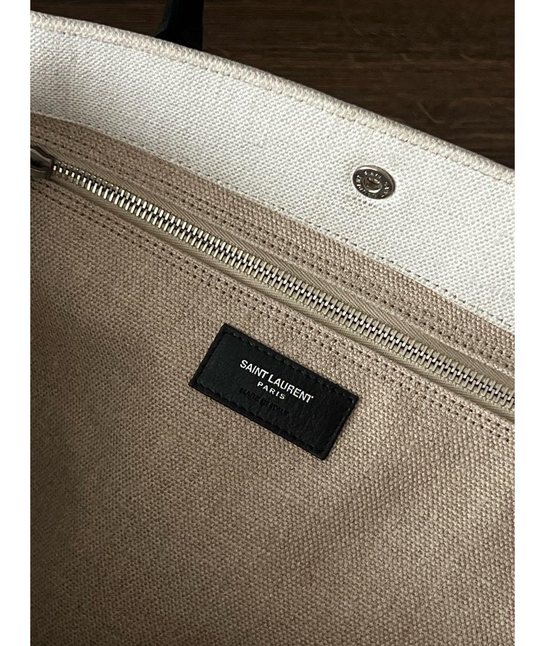 SAINT LAURENT Бежевая тканевая пляжная сумка, фото 4