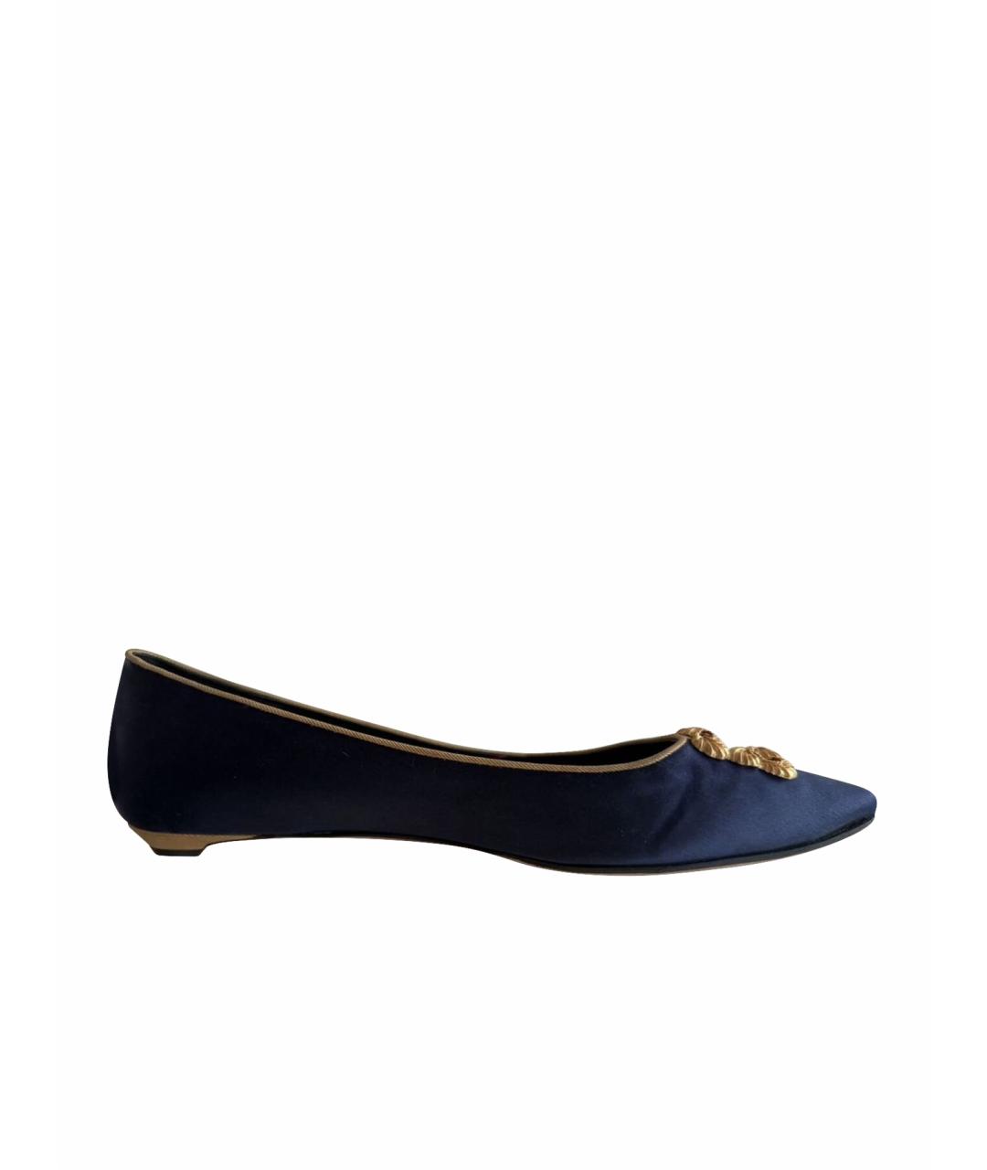 MANOLO BLAHNIK Темно-синие текстильные балетки, фото 1