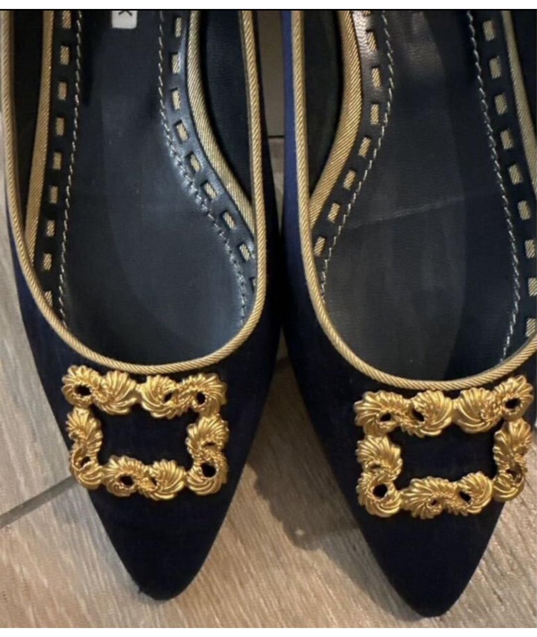 MANOLO BLAHNIK Темно-синие текстильные балетки, фото 7