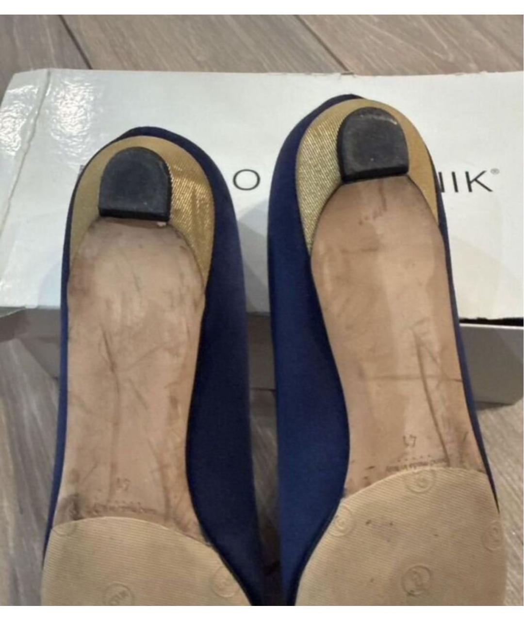 MANOLO BLAHNIK Темно-синие текстильные балетки, фото 6
