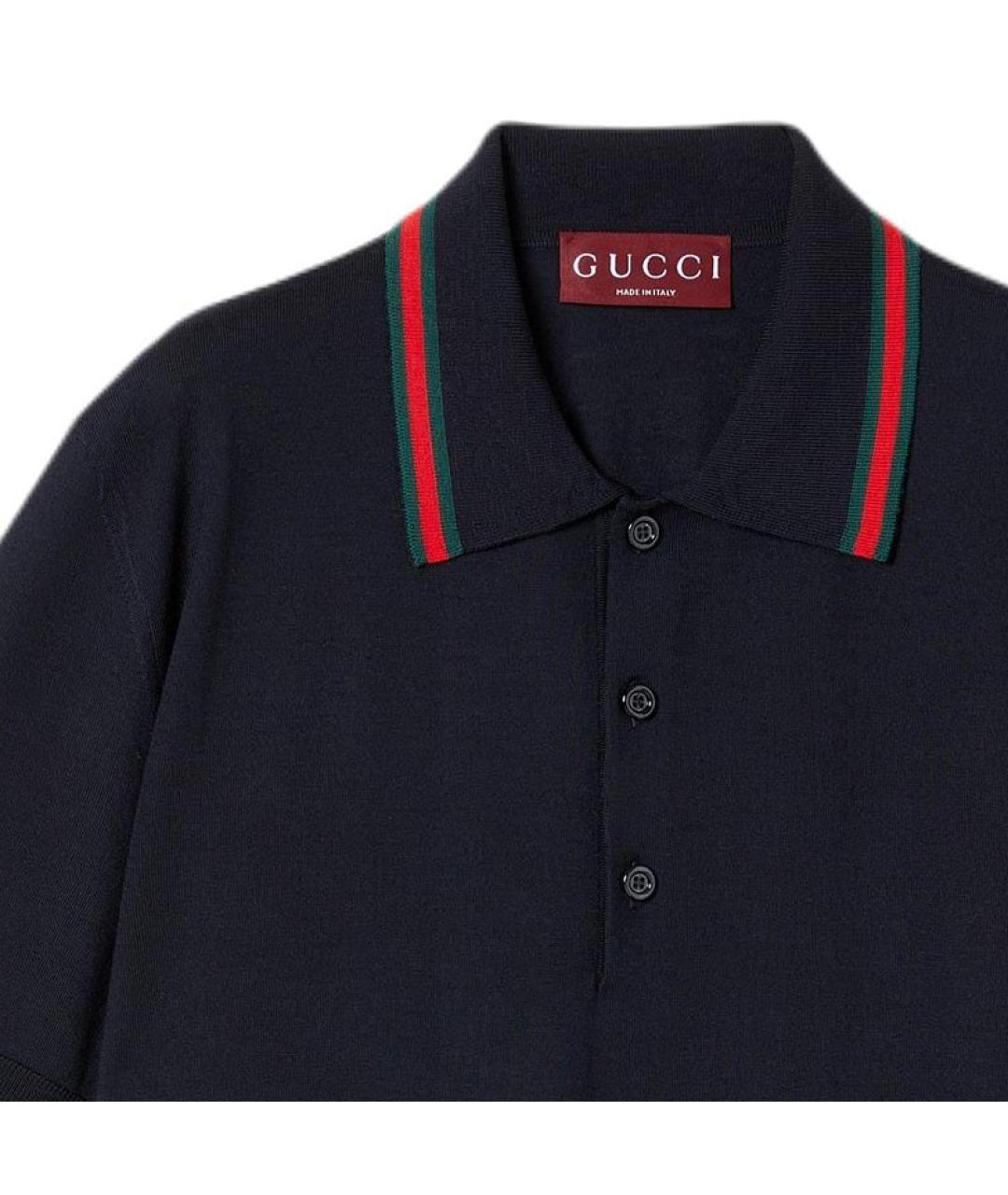 GUCCI Темно-синее шерстяное поло с коротким рукавом, фото 3