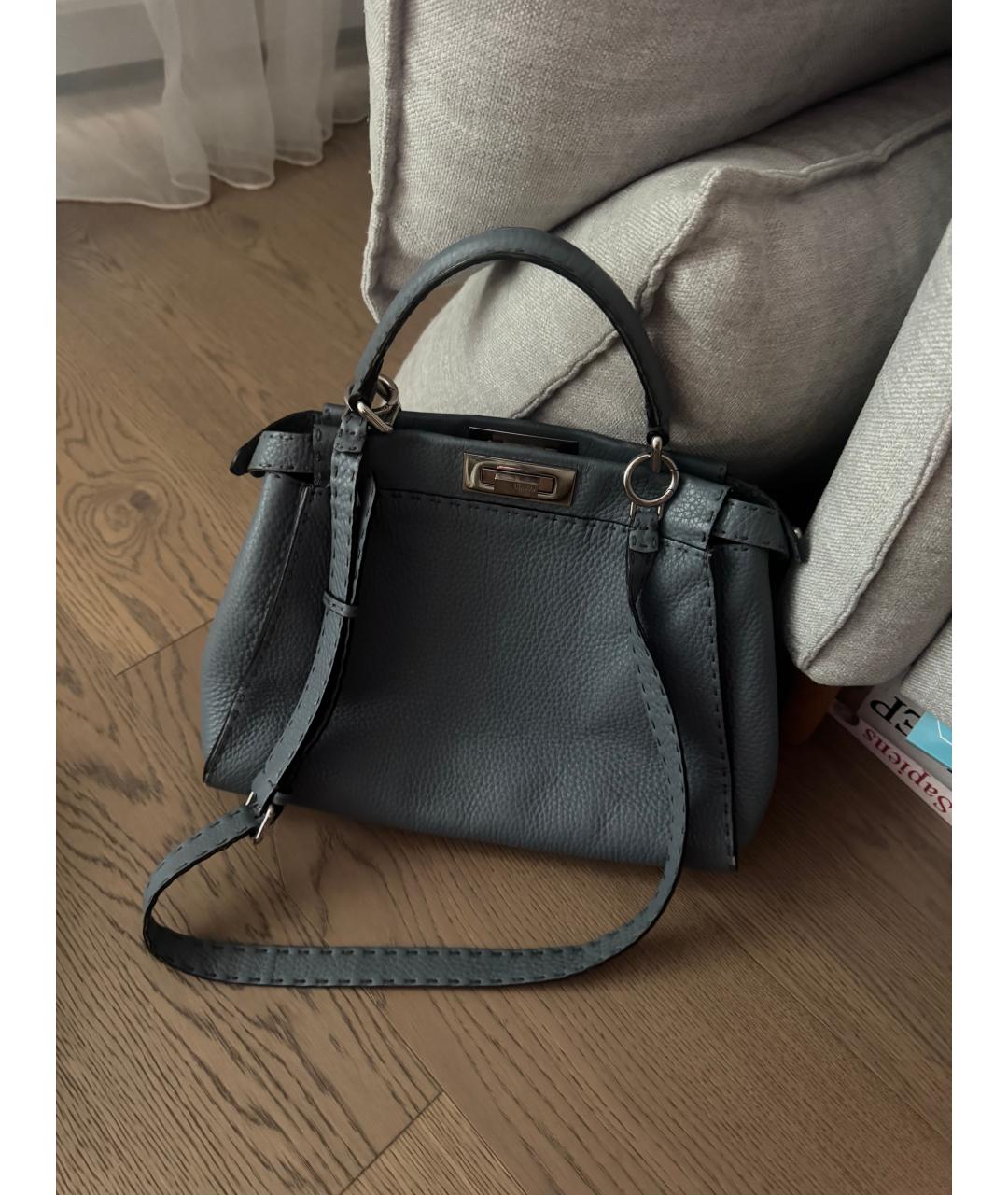 FENDI Голубая кожаная сумка через плечо, фото 4