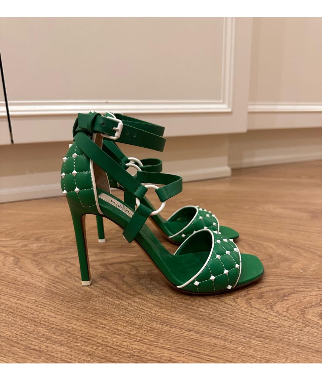 VALENTINO Зеленые кожаные босоножки, фото 9