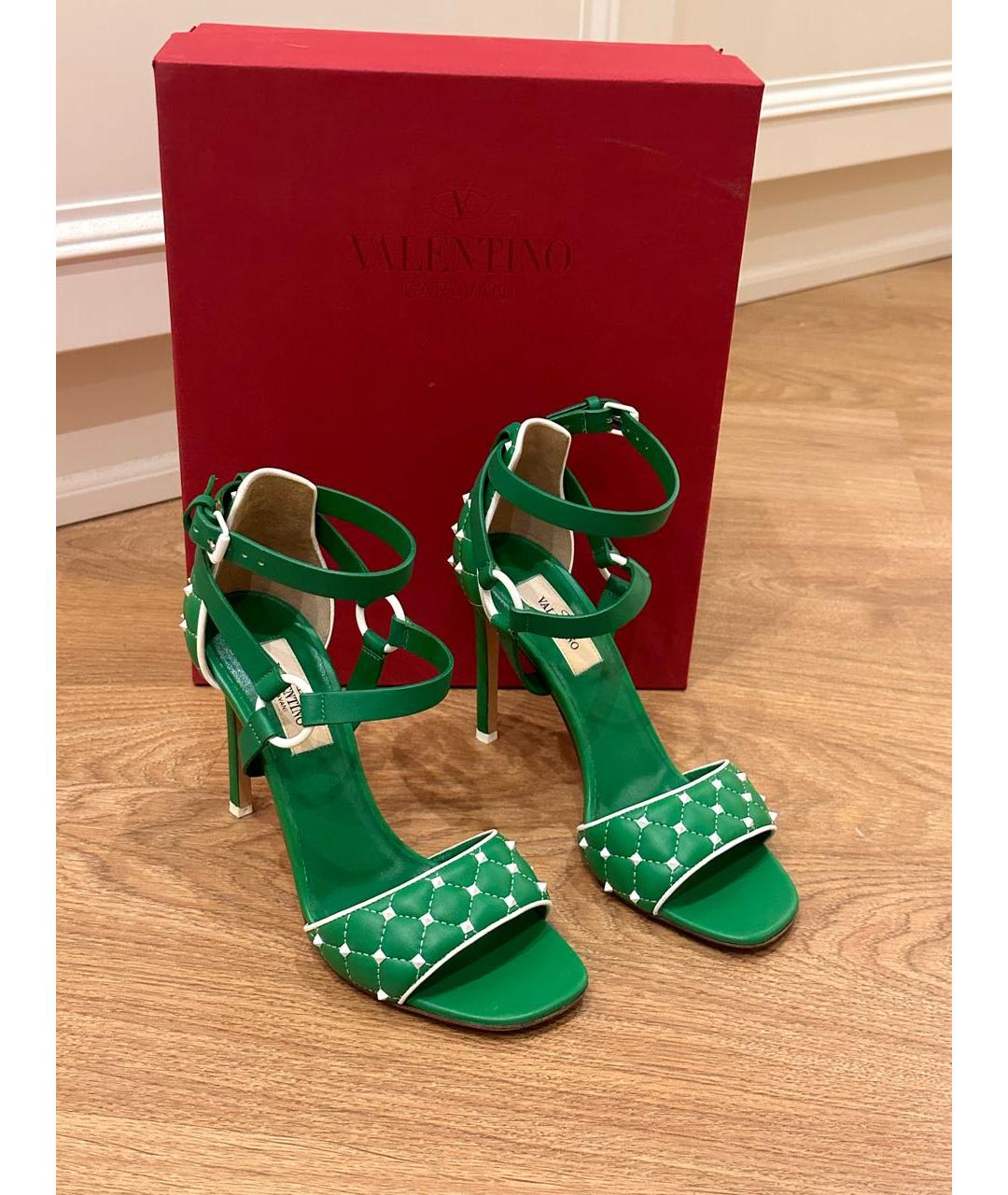 VALENTINO Зеленые кожаные босоножки, фото 6
