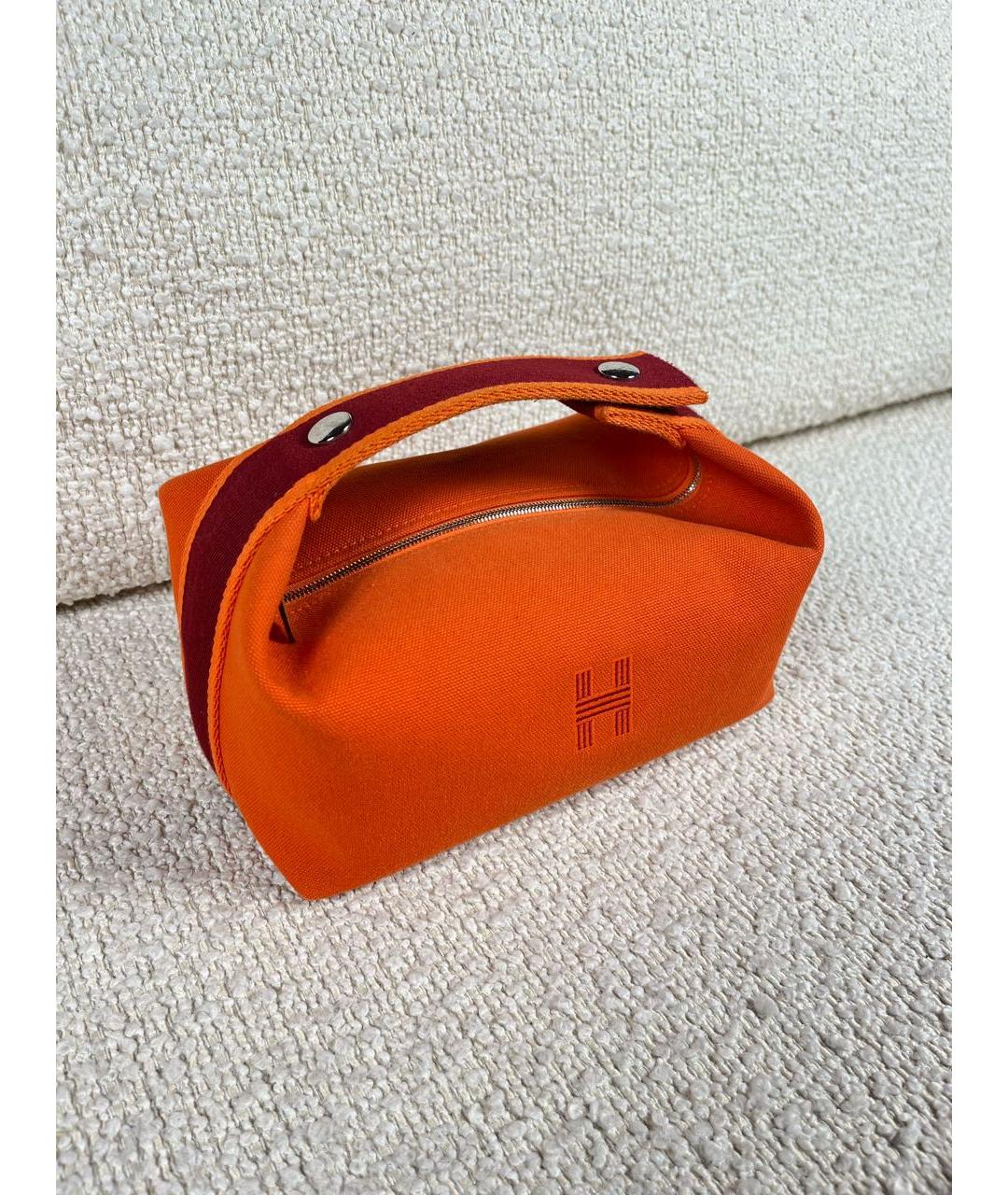 HERMES Оранжевая тканевая косметичка, фото 2