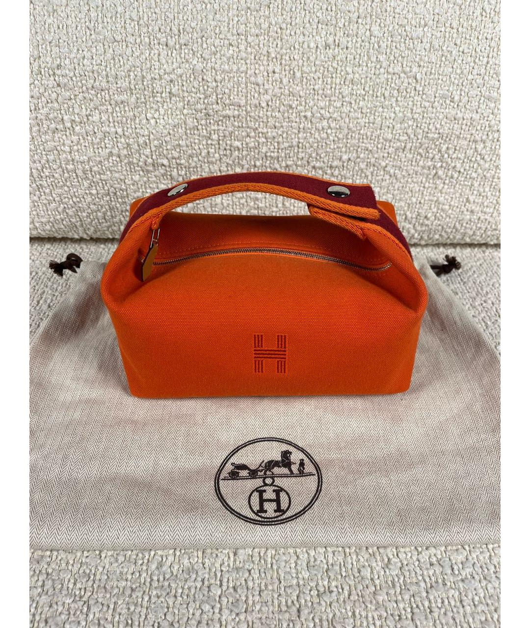 HERMES Оранжевая тканевая косметичка, фото 9