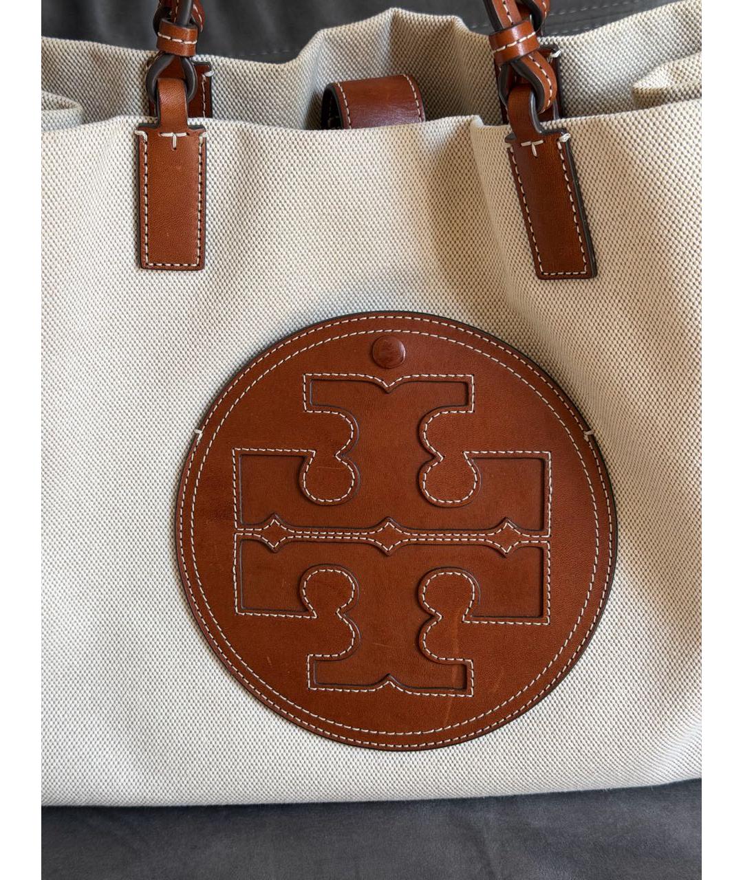 TORY BURCH Бежевая тканевая сумка с короткими ручками, фото 6