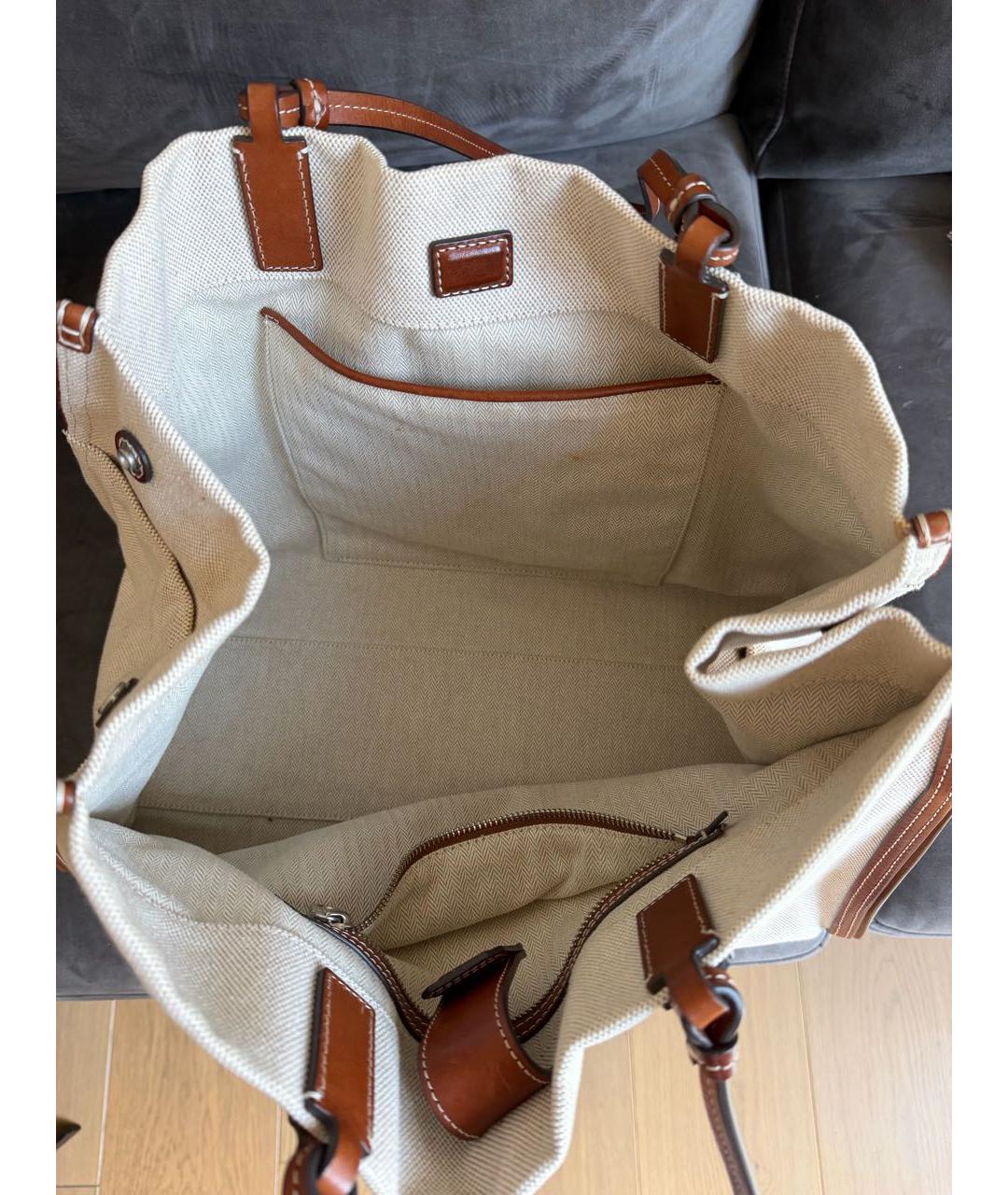 TORY BURCH Бежевая тканевая сумка с короткими ручками, фото 4