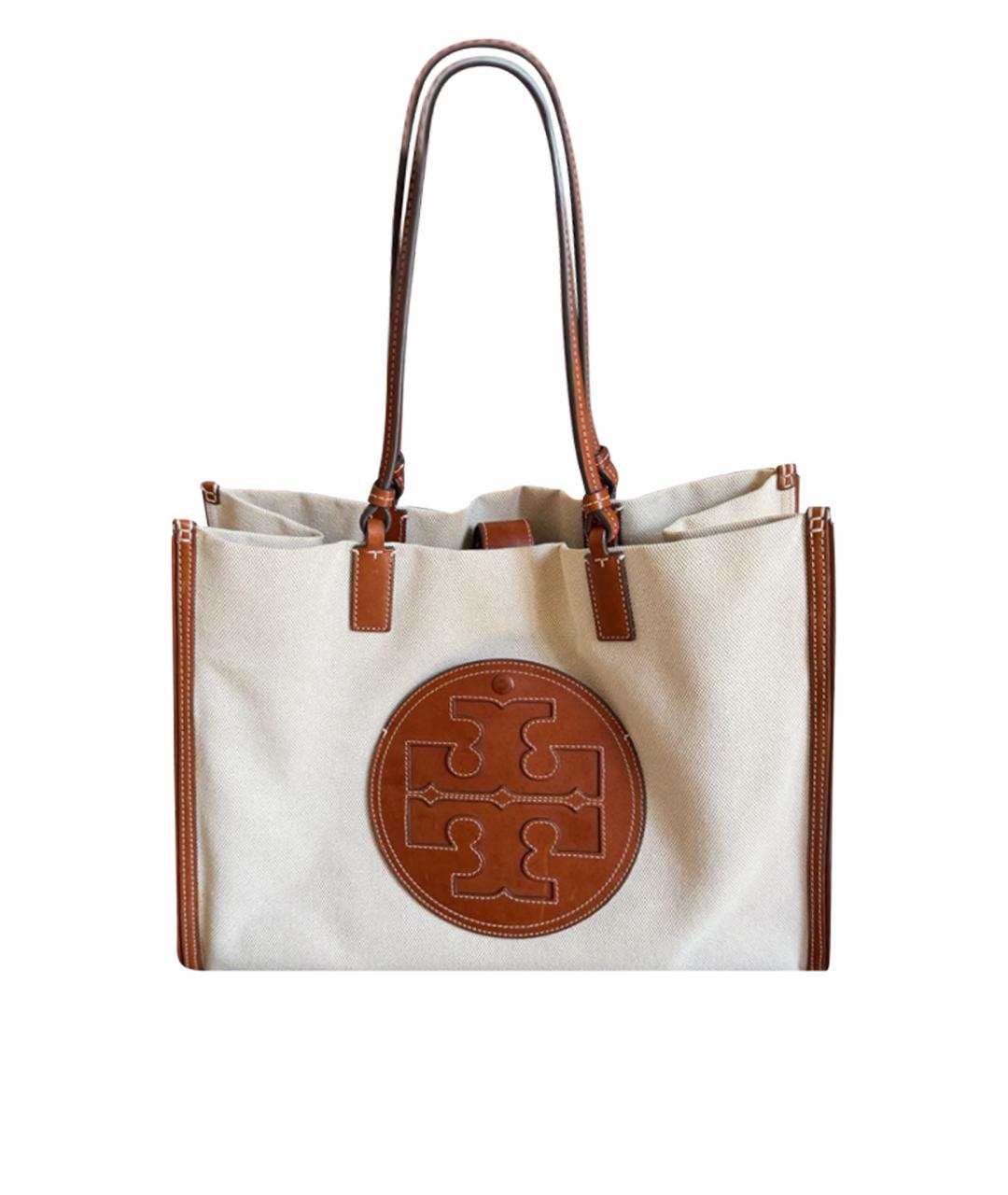 TORY BURCH Бежевая тканевая сумка с короткими ручками, фото 1