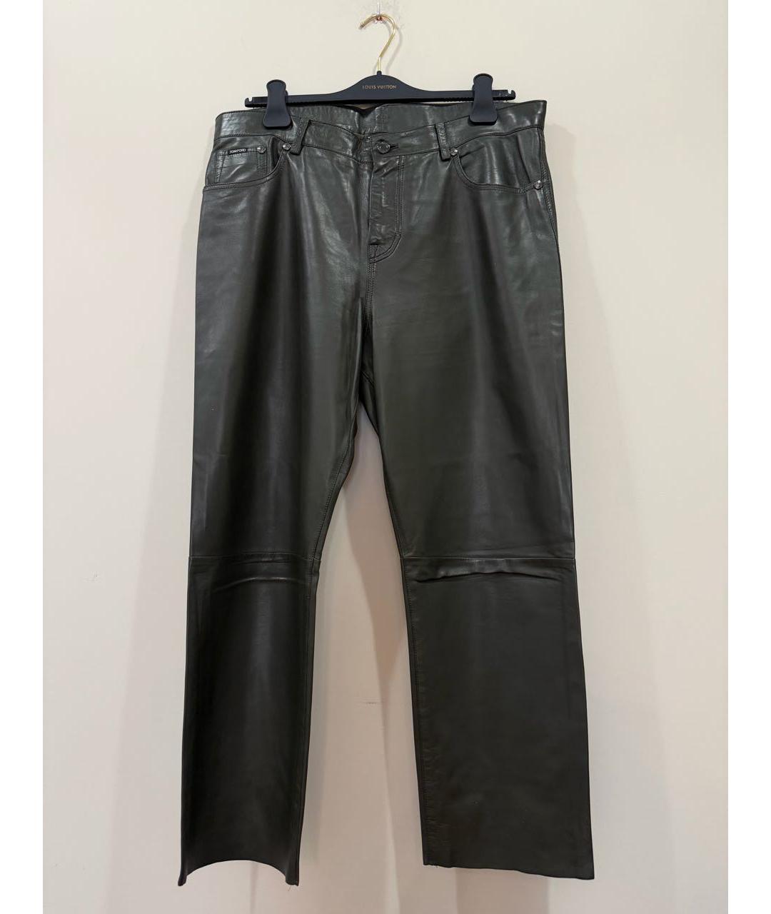 TOM FORD Хаки кожаные прямые брюки, фото 7
