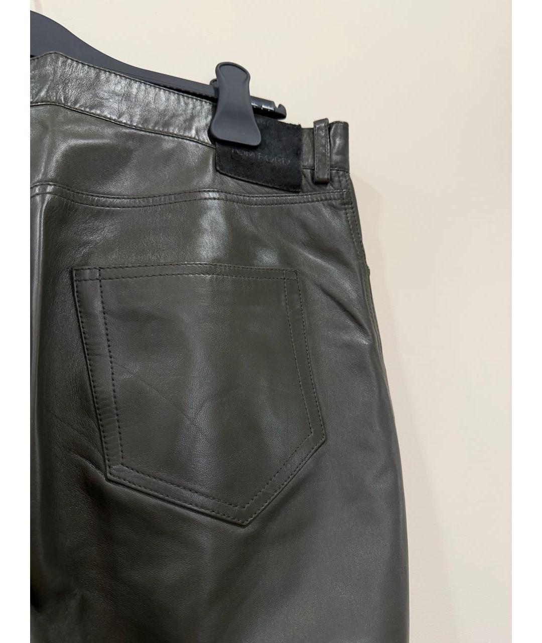 TOM FORD Хаки кожаные прямые брюки, фото 4