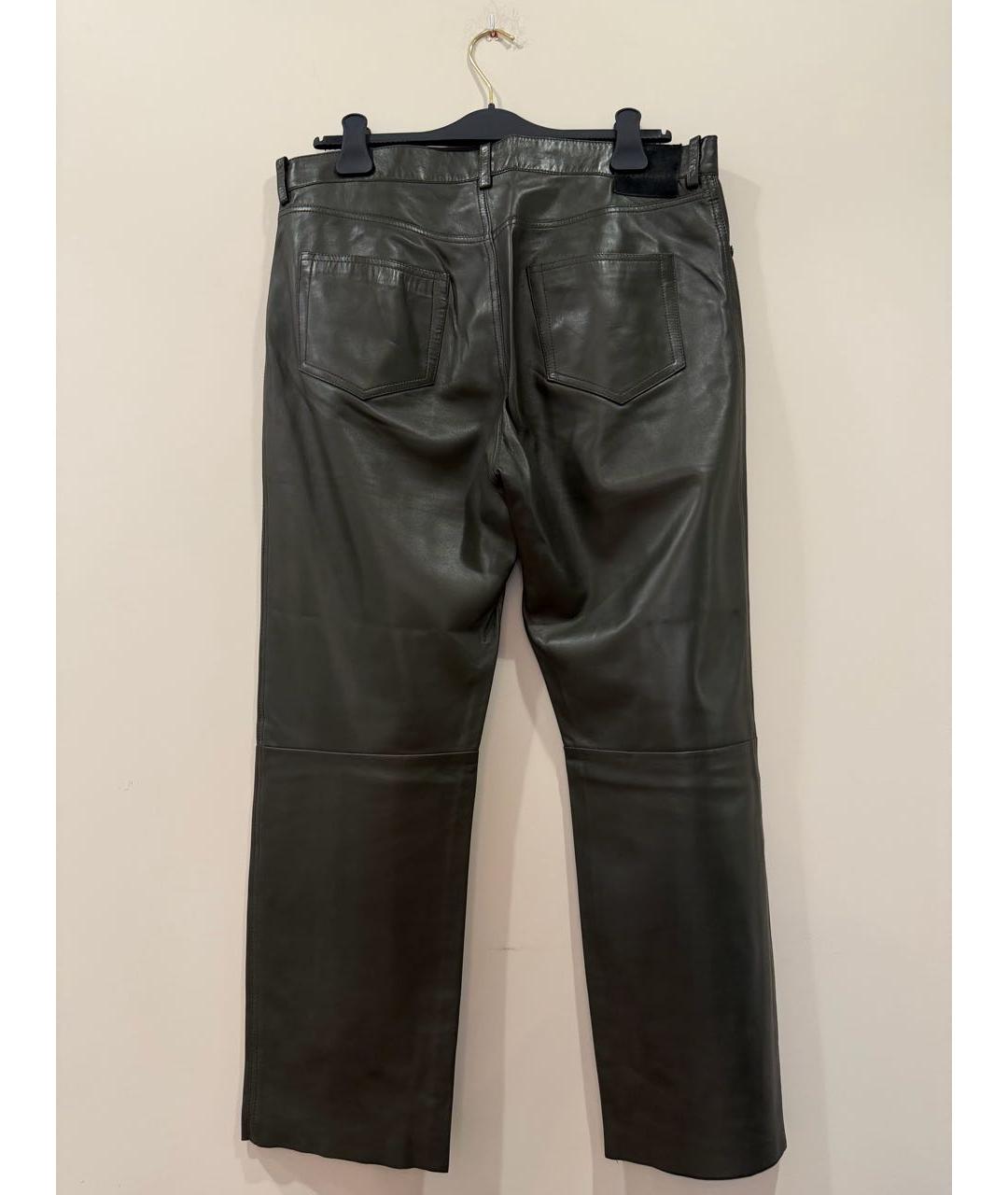 TOM FORD Хаки кожаные прямые брюки, фото 2